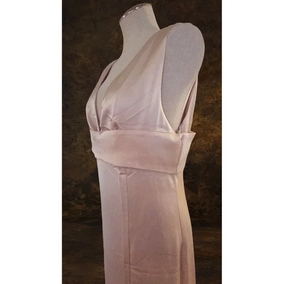 FEHAUTE Light Pink Satin V-Neck Sleeveless Maxi Dress with Side Slit Size 8